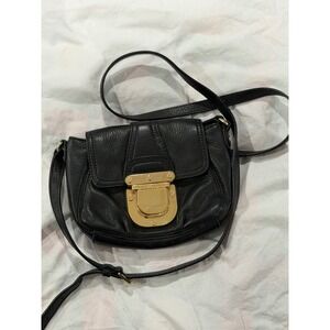 Michael Kors Black Leather Small Shoulder Crossbody Bag Gold Lock Closure